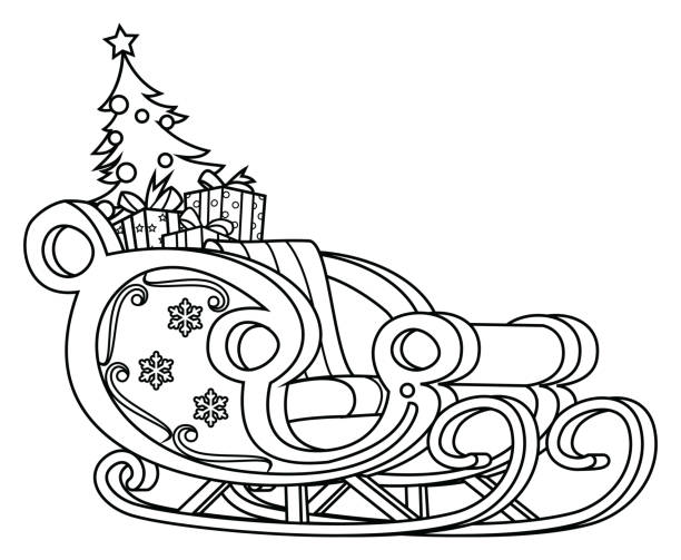 Santa sleigh coloring pages stock illustrations royalty