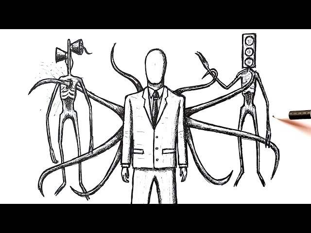 How to draw a slenderman attacking siren head and traffic light head