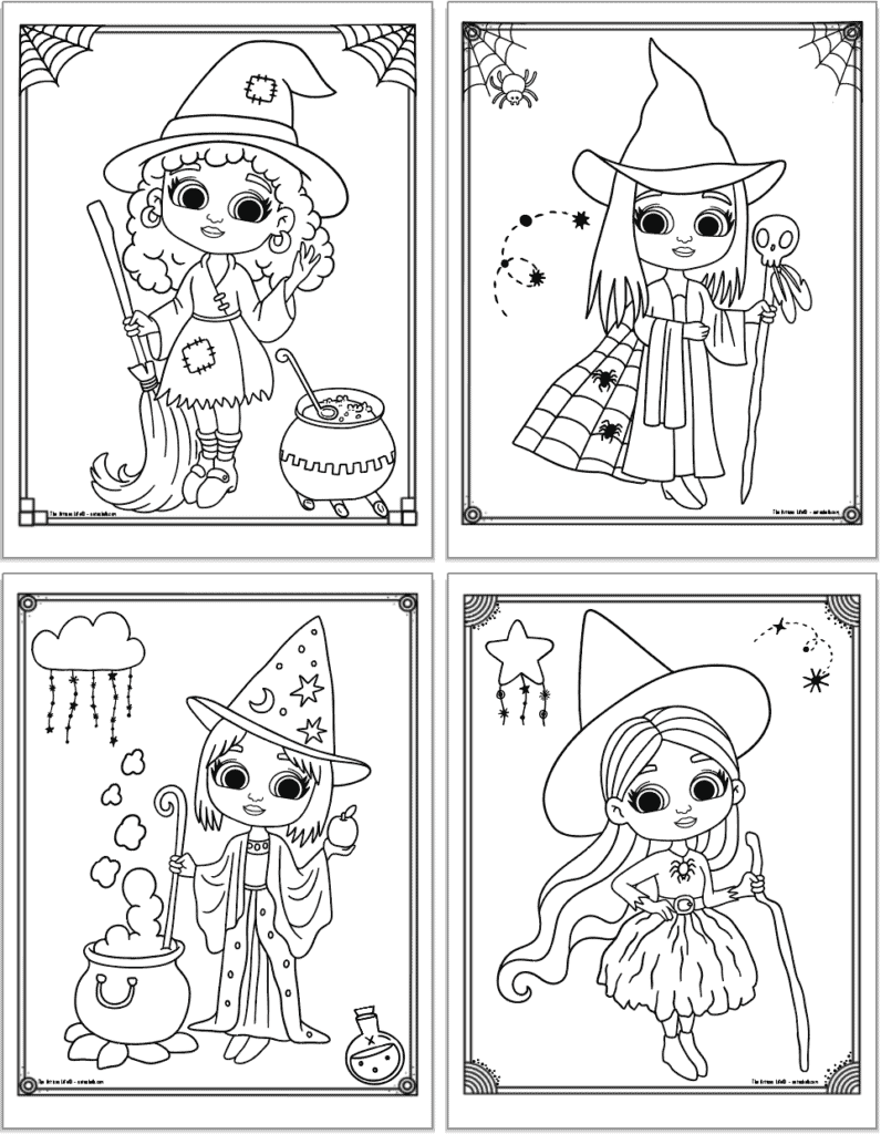 Free printable cute halloween witch coloring pages