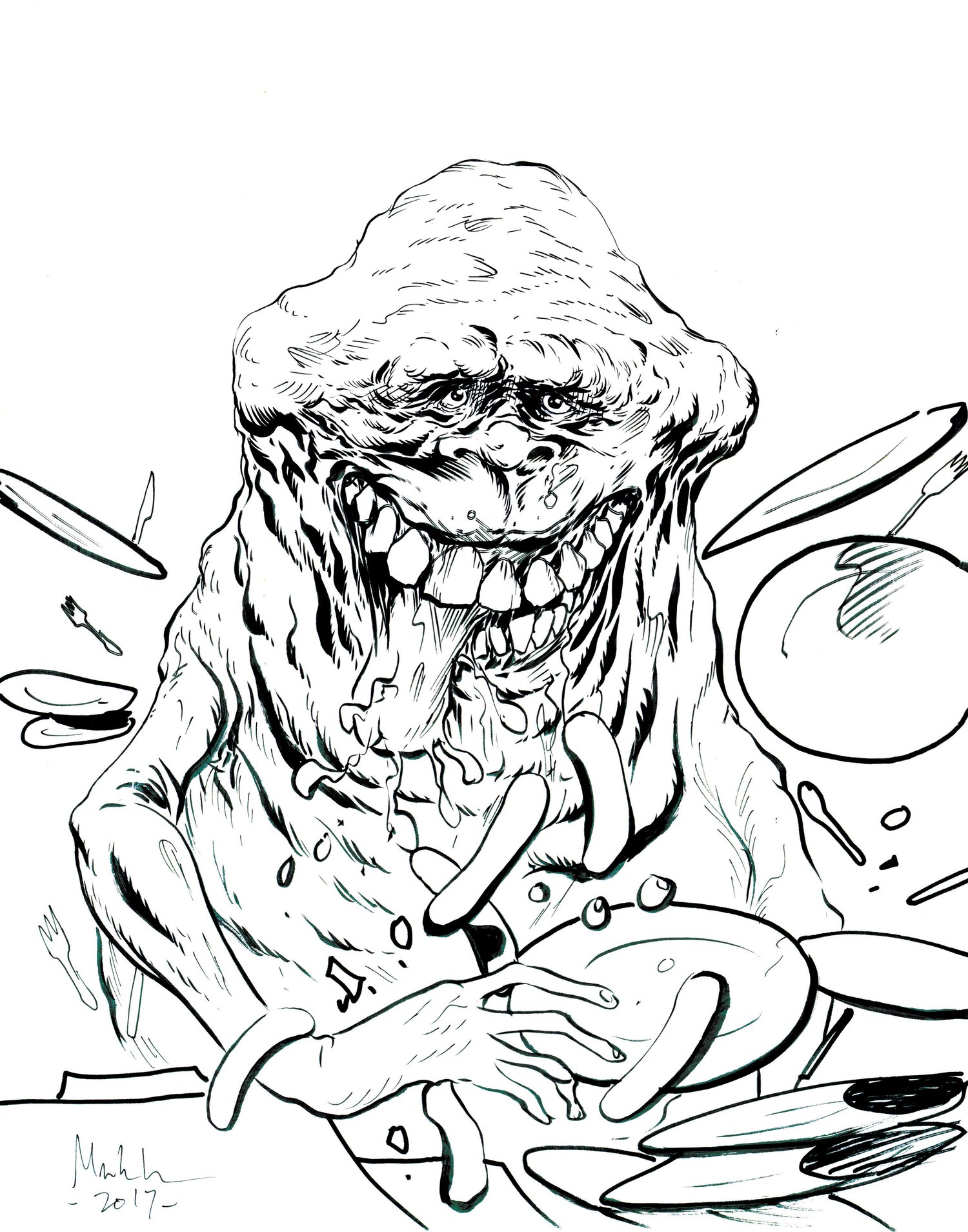 Slimer x inked drawing original art