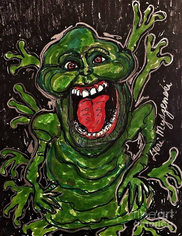 Ghostbusters slimer poster by geraldine myszenski