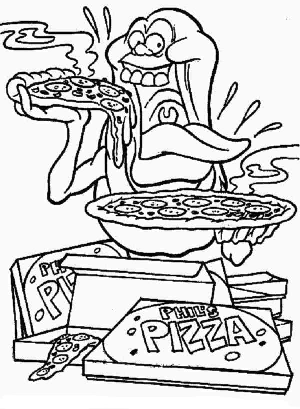 Slimer and pizza coloring page