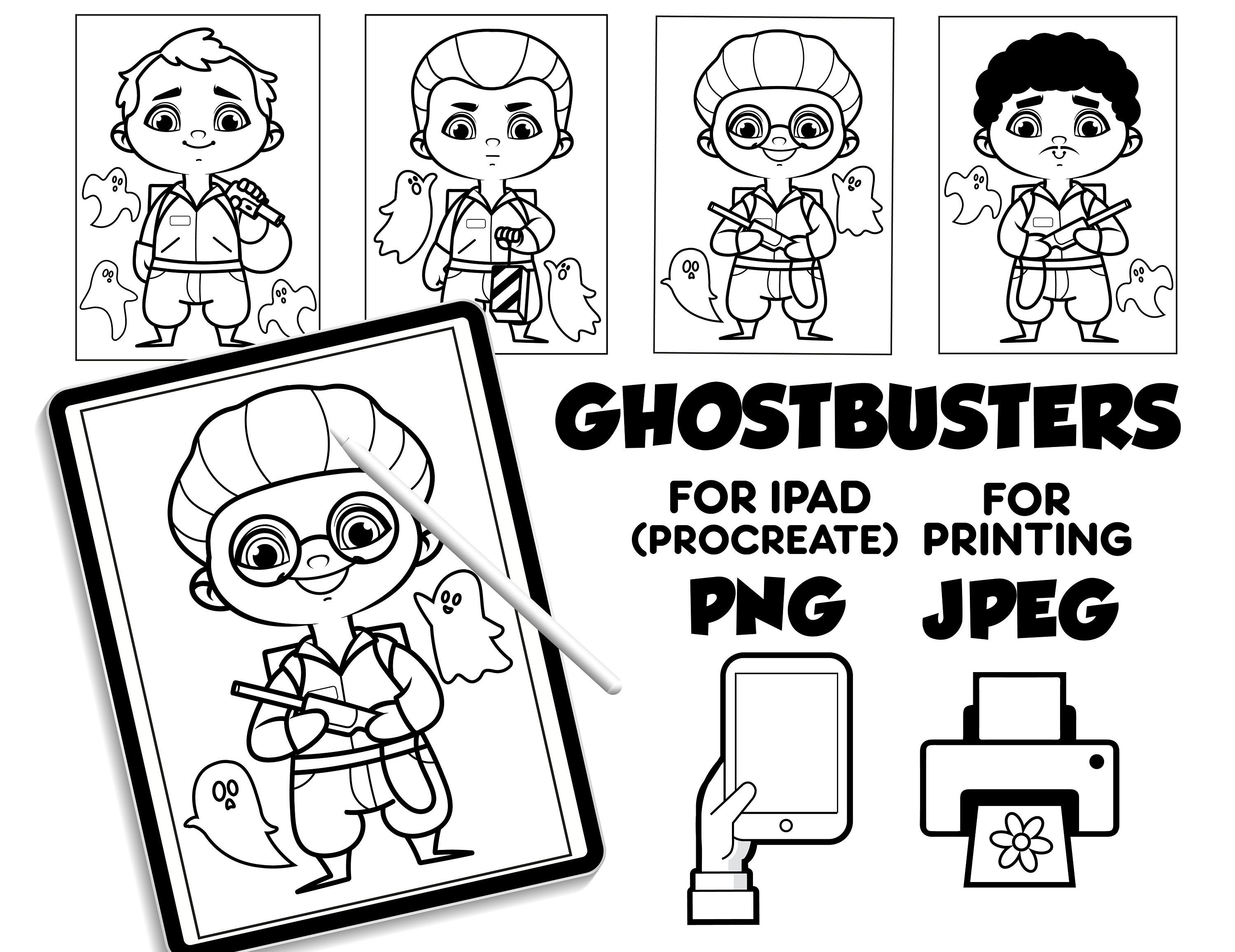 Ghostbusters coloring pages digital download coloring pages for procreate coloring book for kids for ipad ghostbusters printable download now