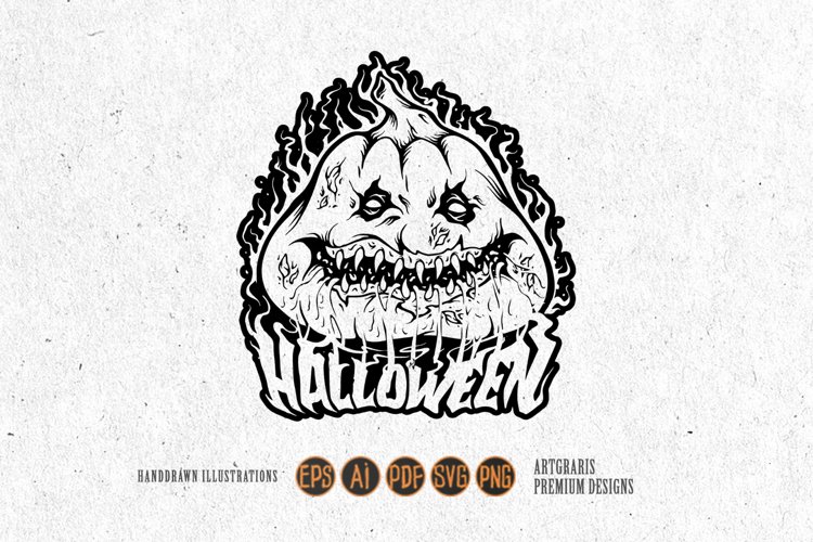 Scary pumpkins flaming lettering halloween melted logo