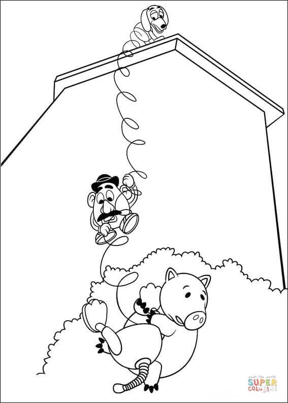 Hamm mr potato head and slinky dog coloring page free printable coloring pages