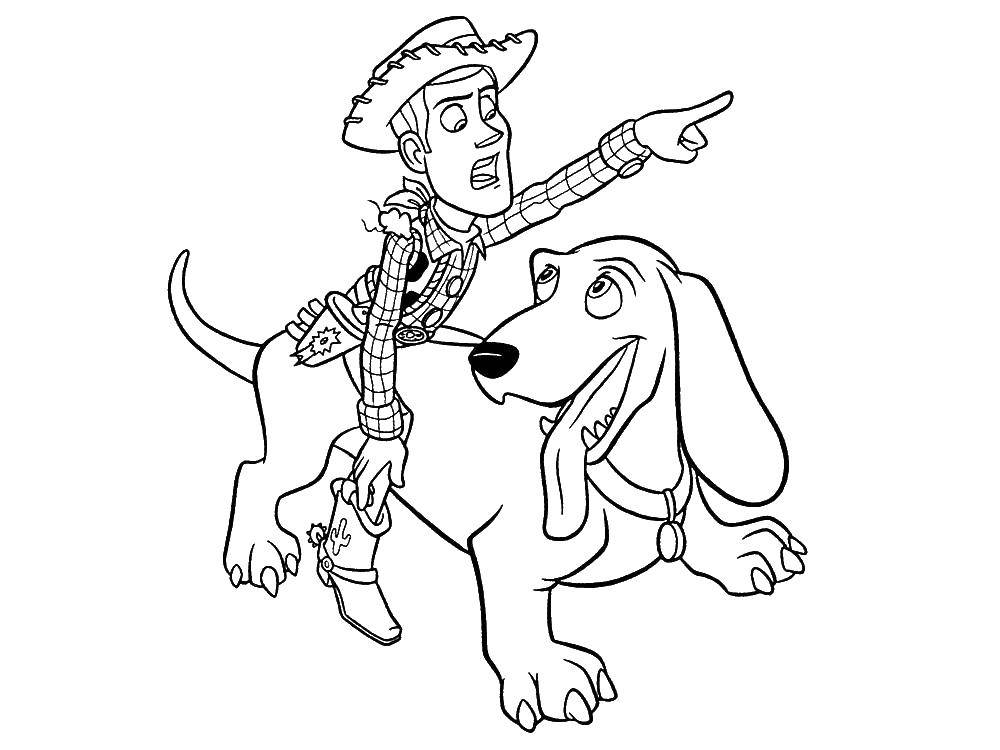 Online coloring pages coloring page woody riding a dog toy story download print coloring page