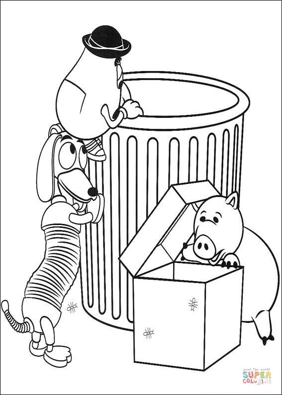 Mr potato head slinky dog and hamm coloring page free printable coloring pages