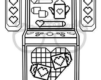 Printable game of tea coloring page retro coffee tea video game arcade gaming level heart lives play win digital download jpg pdf color