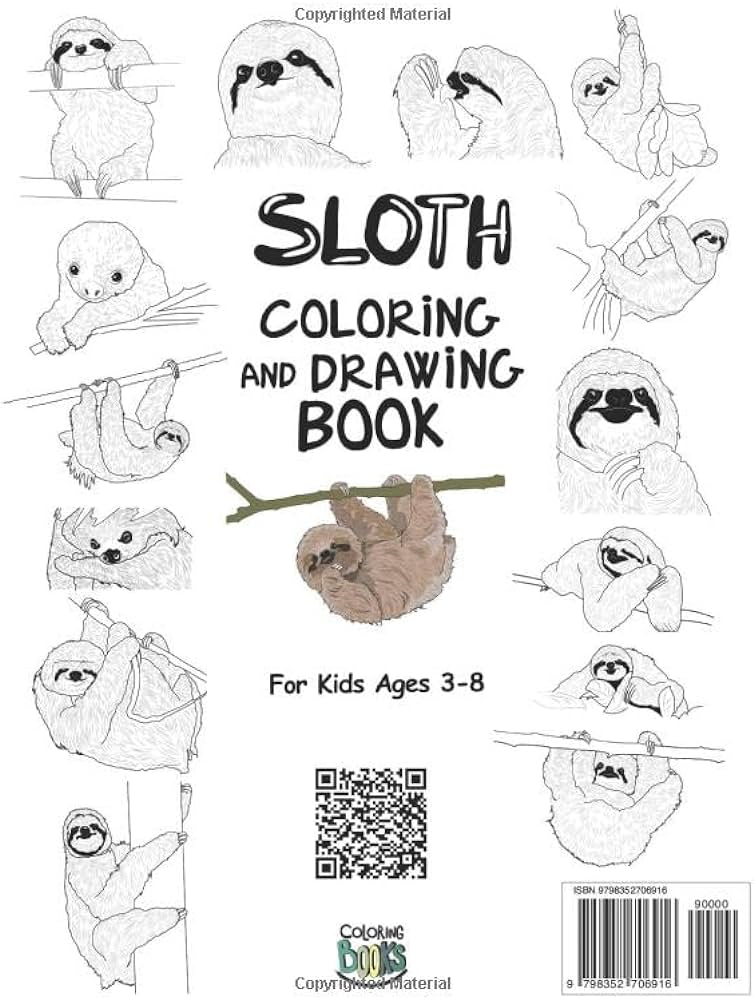 Sloth coloring and drawing book for kids ages