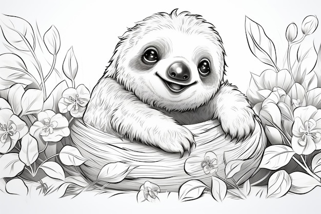 Premium ai image baby sloth coloring book page kids
