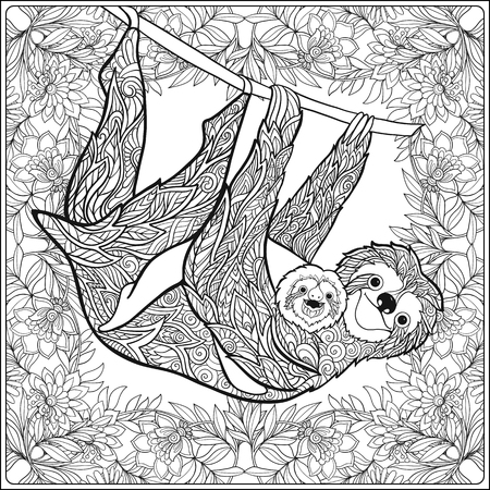 Sloth coloring pages for adults cliparts stock vector and royalty free sloth coloring pages for adults illustrations