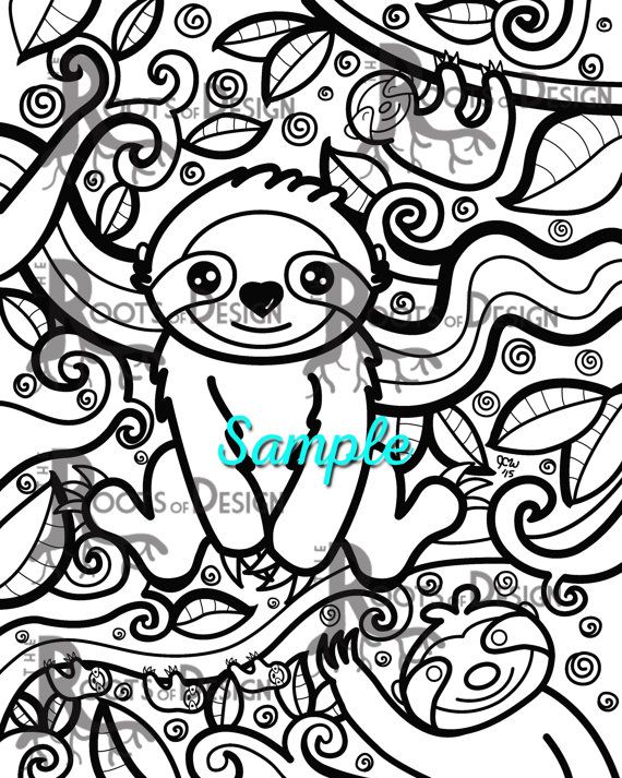 Instant download coloring page sloth art coloring print