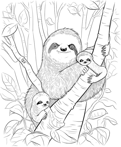 Premium vector baby sloth coloring pages