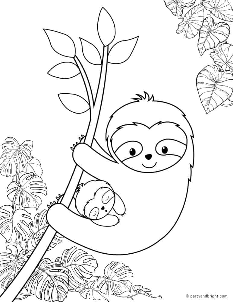 Cute sloth coloring pages printable activities