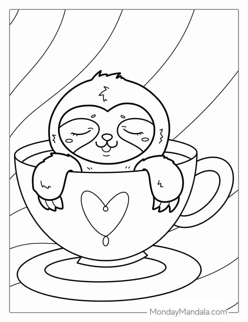 Sloth coloring pages free pdf printables