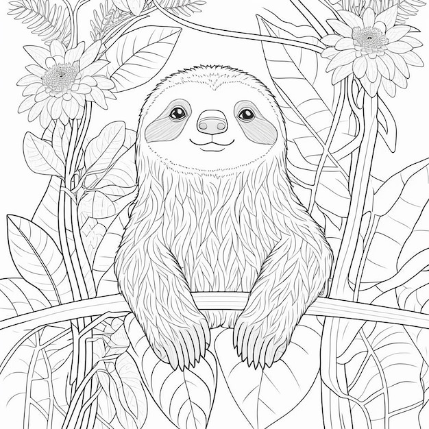 Premium photo tiny cute and adorable sloth line art coloring book