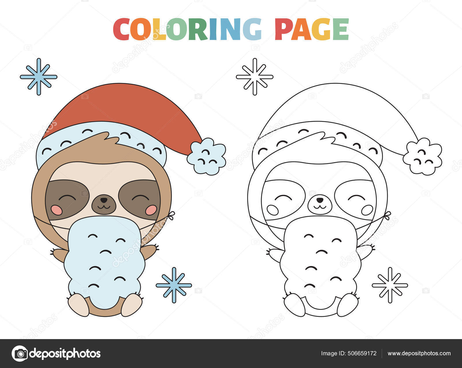 Coloring page with cute sloth in santa claus costume kawaii cartoon character jungle animals winter coloring book for children happy new year vector illustration stock vector by kristina