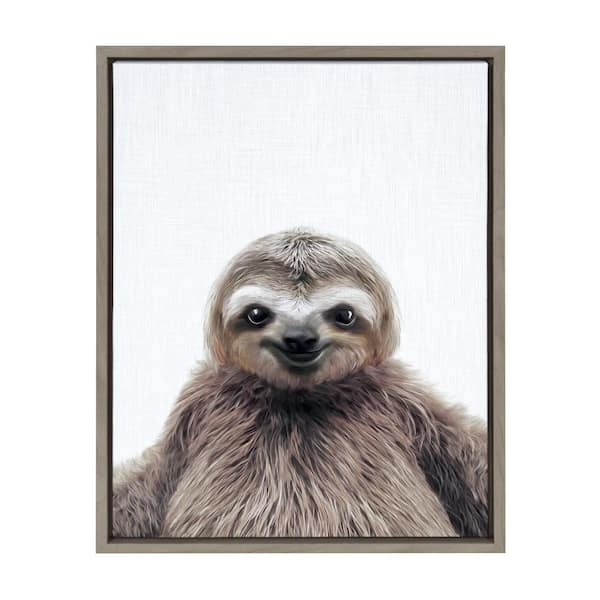 Kate and laurel sylvie sloth color by tai prints framed canvas wall art