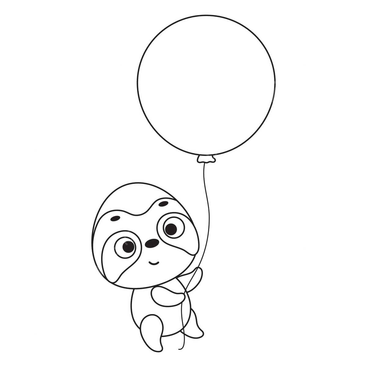 Cute sloth on balloon coloring page for kids and toddlers vector outline draw print png and vector with transparent background for free download