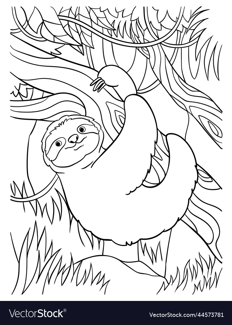 Sloth coloring page for kids royalty free vector image