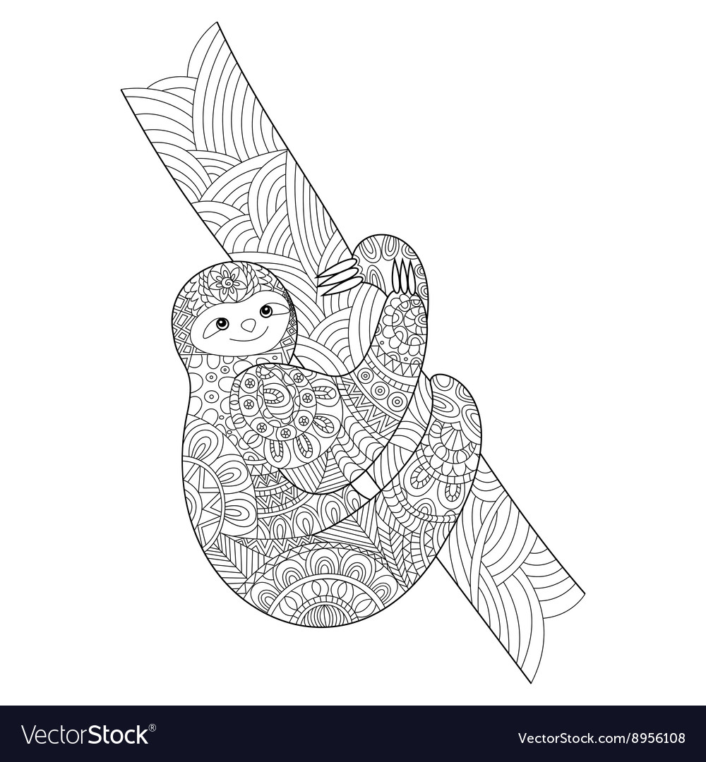 Sloth coloring book for adults royalty free vector image