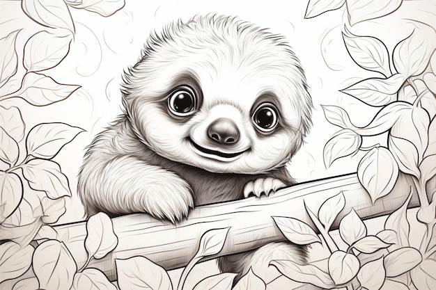 Premium ai image baby sloth coloring book page kids