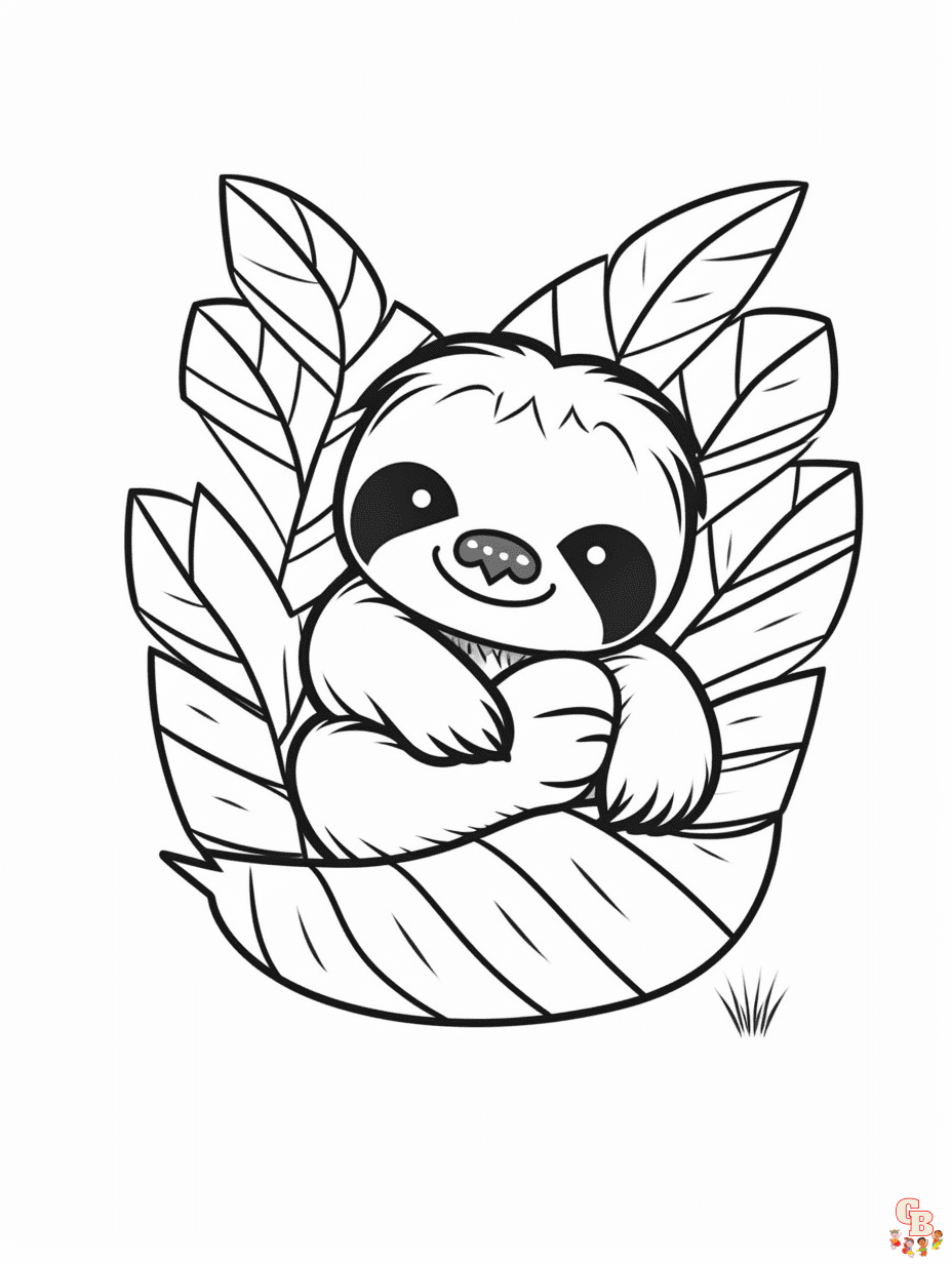 Slow sloth coloring pages for kids