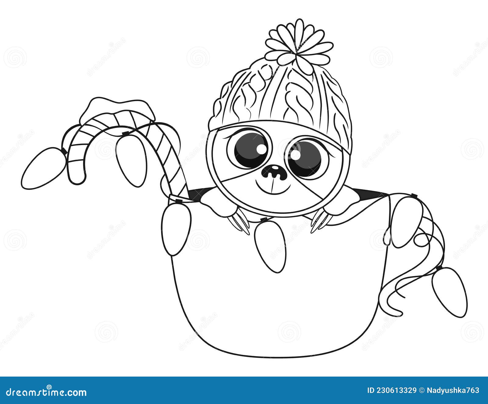 Christmas baby sloth colouring book page vector illustration stock vector