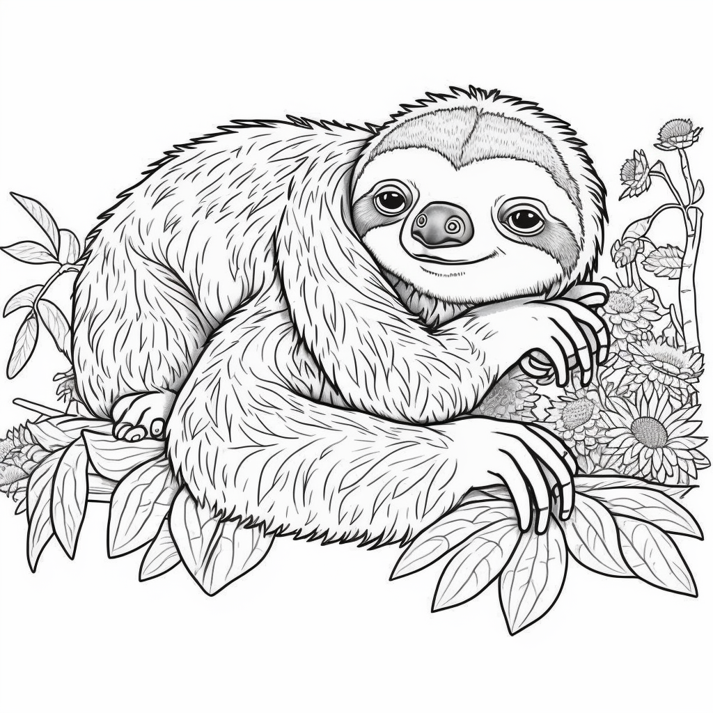 Realistic cute sloth coloring page â lulu pages