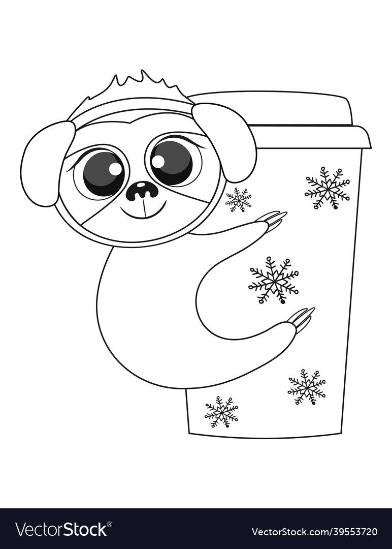 Christmas baby sloth colouring book page vector image