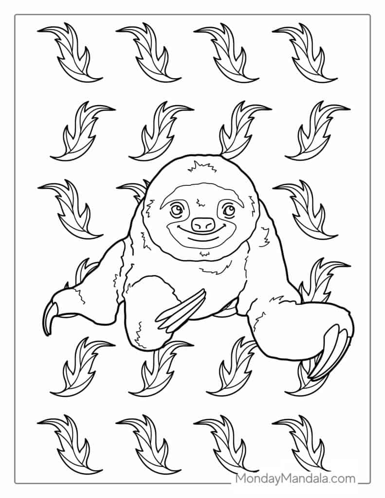 Sloth coloring pages free pdf printables