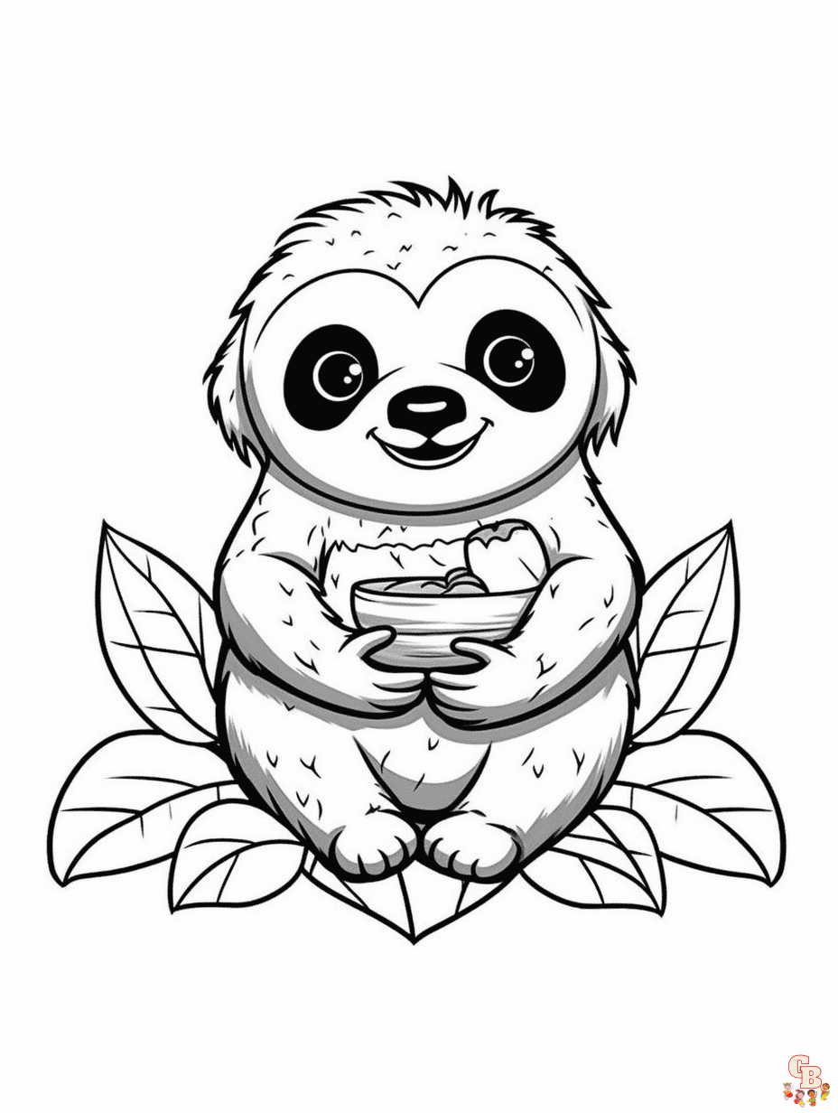 Slow sloth coloring pages for kids