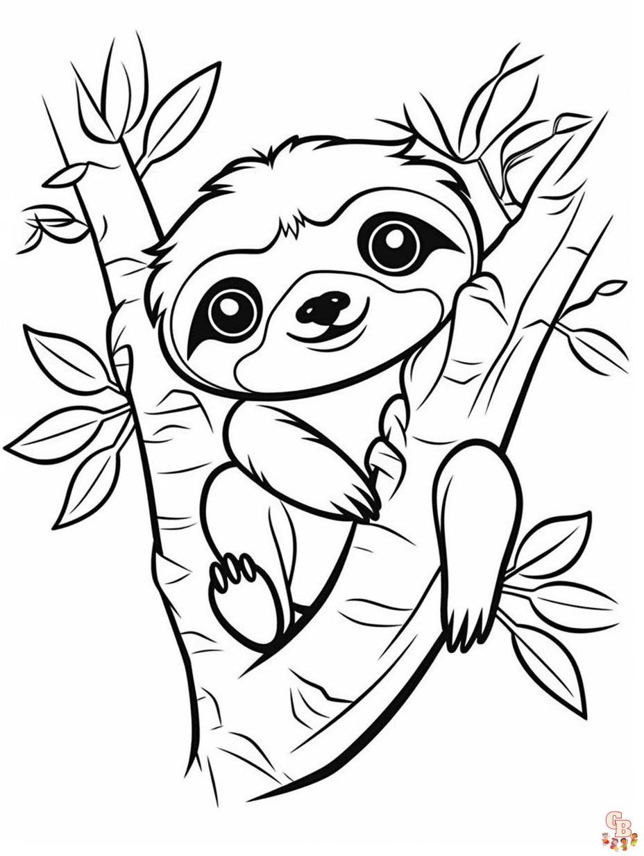 Slow sloth coloring pages for kids