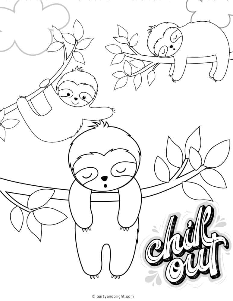 Cute sloth coloring pages printable activities