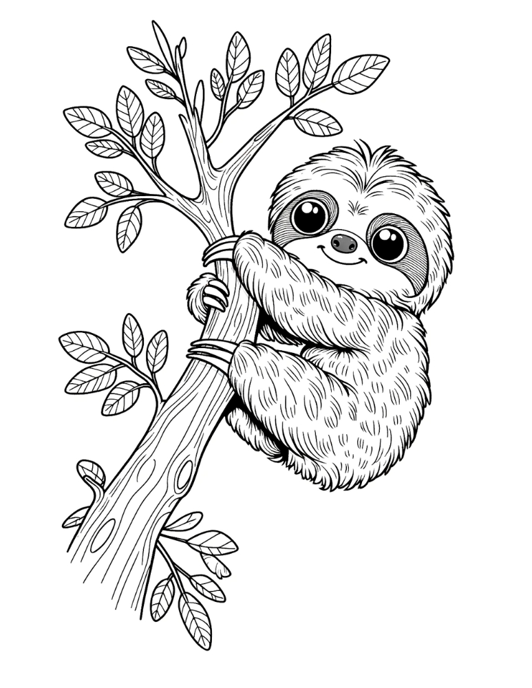 Free sloth coloring pages for kids