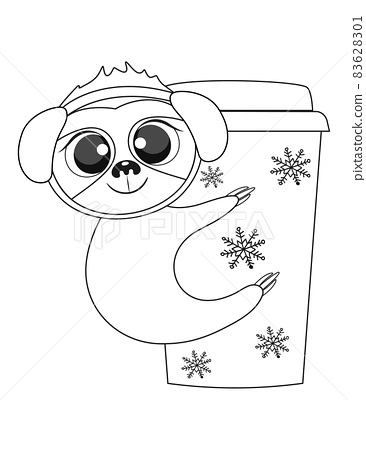 Christmas baby sloth colouring book page