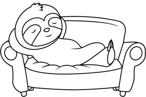 Cute sloth is sleeping on sofa coloring page free printable coloring pages