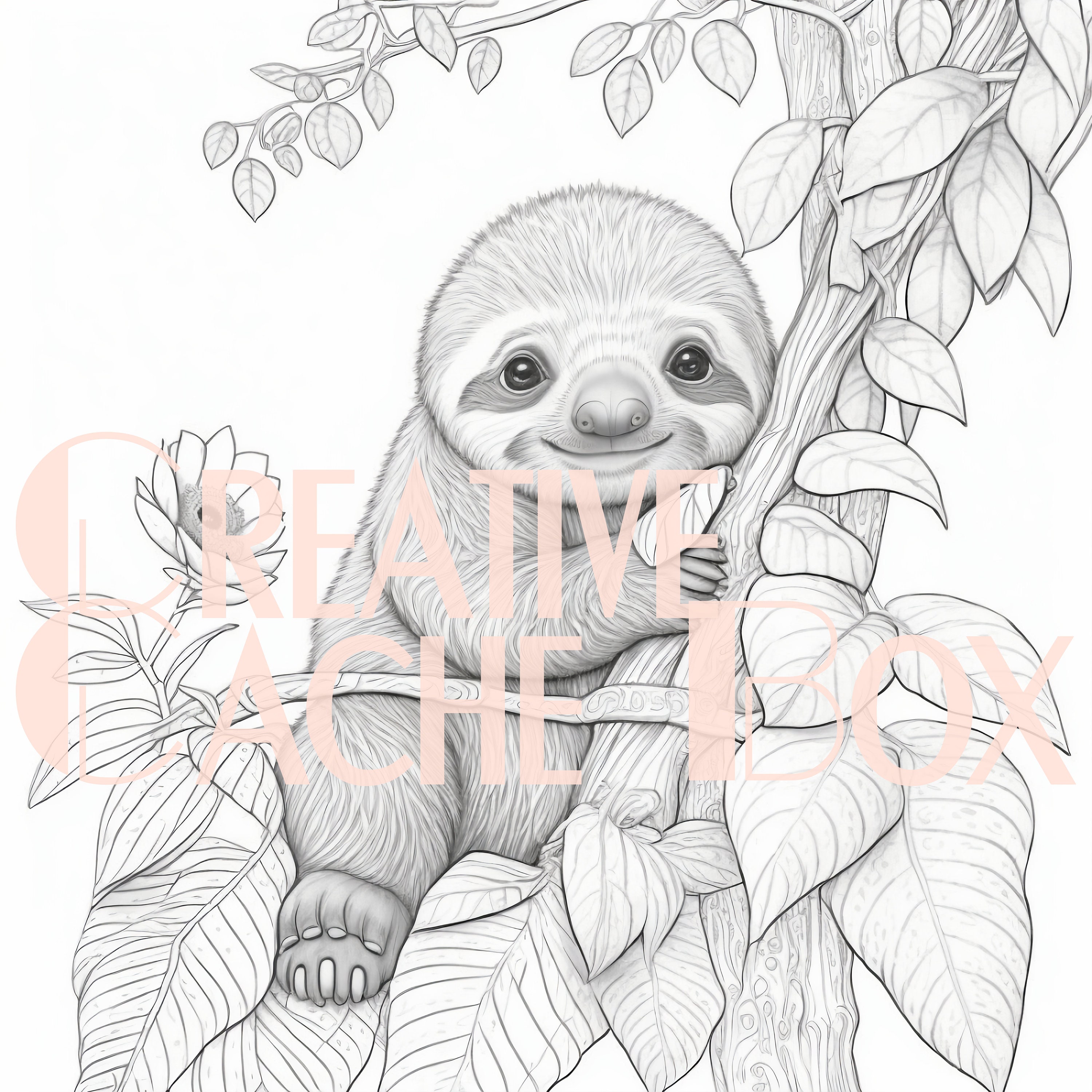 Grayscale baby sloth coloring pages sloth gift grayscale image adult coloring pages