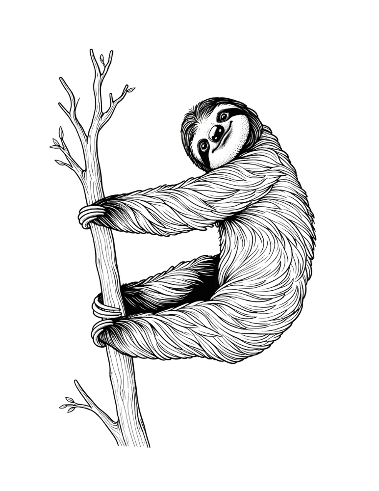 Free sloth coloring pages for kids