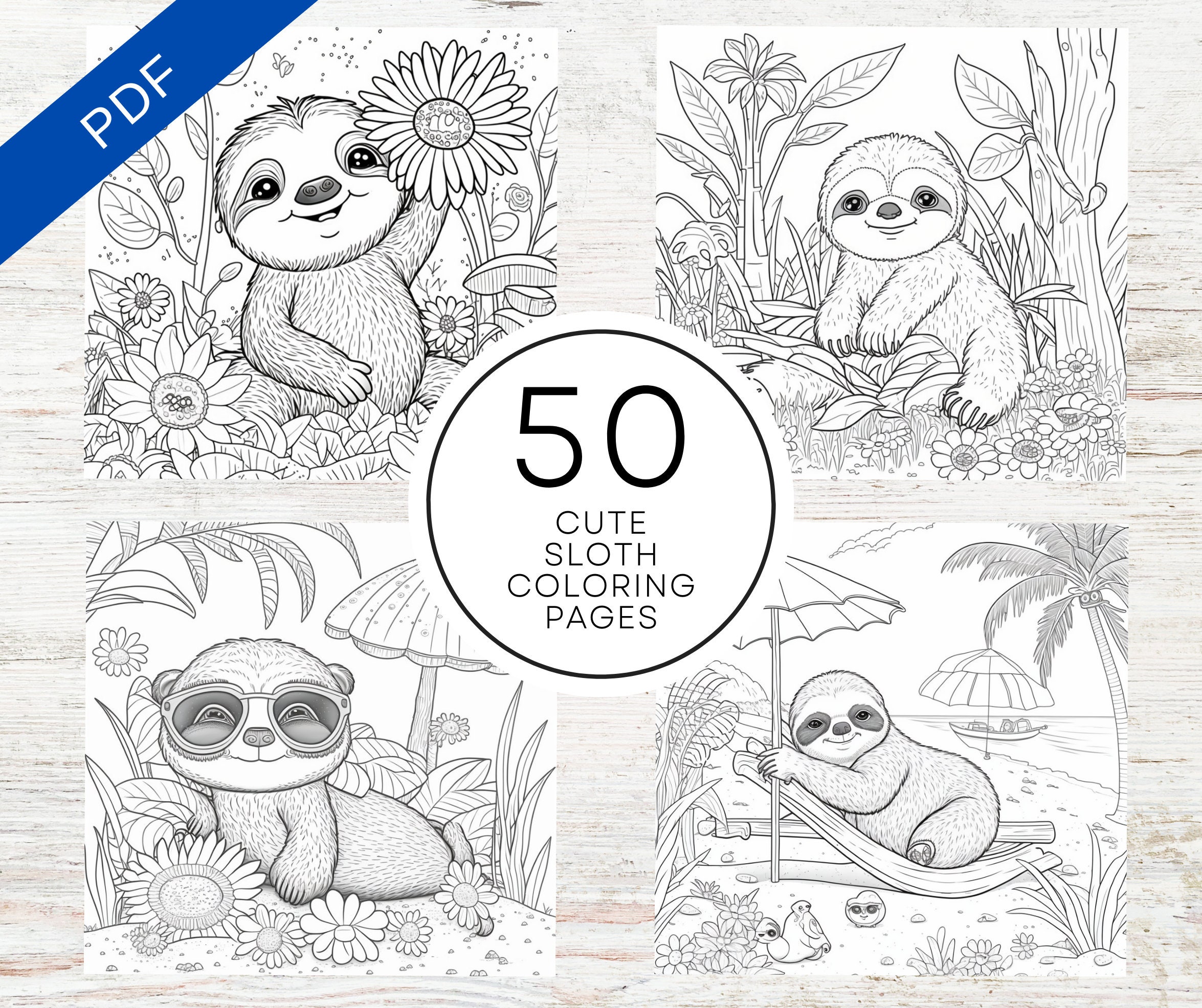 Kdp interior sloth coloring pages x printable pdfcanva template kids teens coloring book mercial use activity book