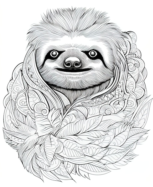 Premium vector kids color book intricate mandala coloring book black and white sloth