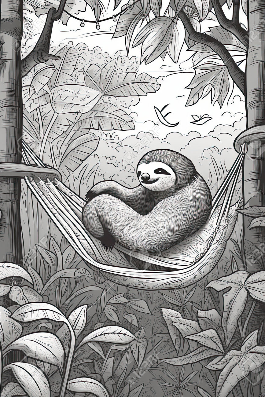 Coloring book page for kids sloth isolated on white background black and white stock photo picture and royalty free image image