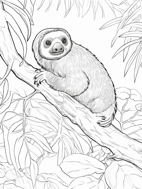 Premium ai image a coloring page of a sloth sitting on a branch in a tree generative ai