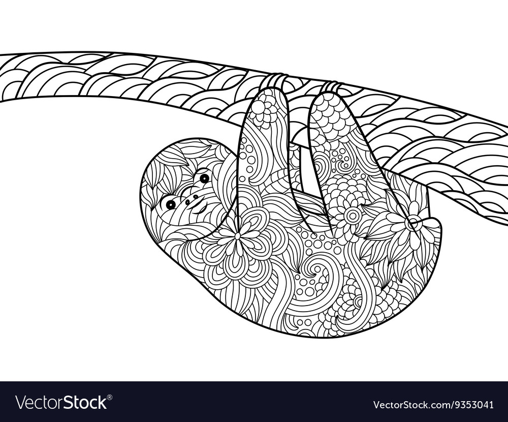 Sloth coloring book for adults royalty free vector image