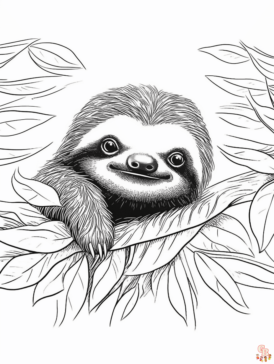 Slow sloth coloring pages for kids