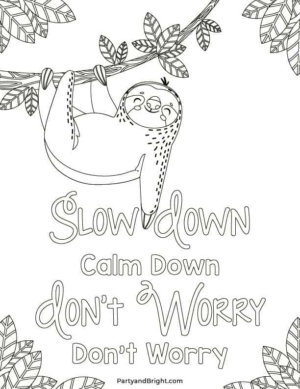 Cute sloth coloring pages printable activities