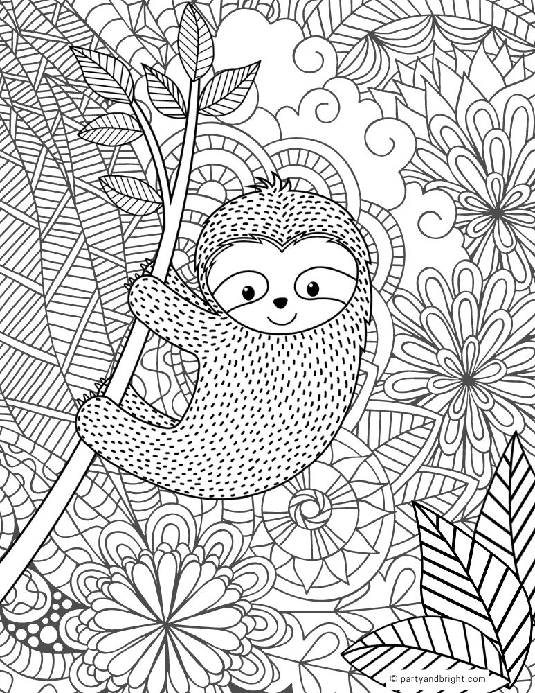 Sloth coloring pages for adults free printable coloring sheets pattern coloring pages detailed coloring pages mandala coloring pages