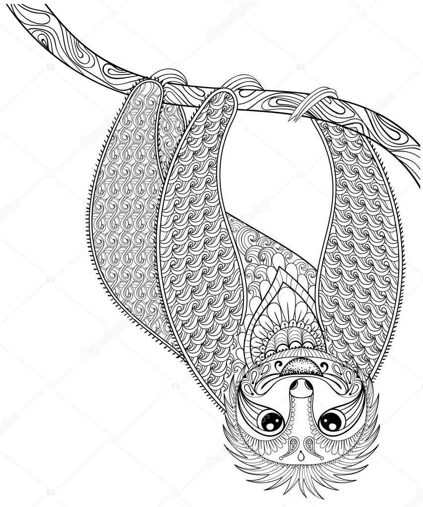 Vector zentangle sloth print for adult coloring page hand drawn stock vector by ipanki