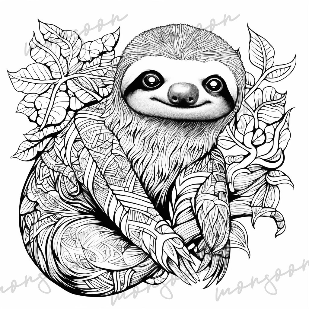 Sloth coloring book for adults grayscale printbook â monsoon publishing usa