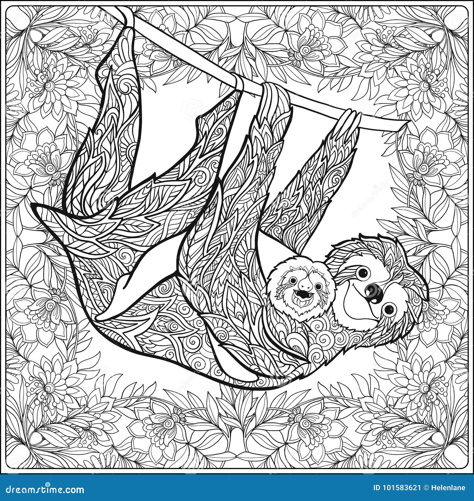 Adult coloring page sloth stock illustrations â adult coloring page sloth stock illustrations vectors clipart